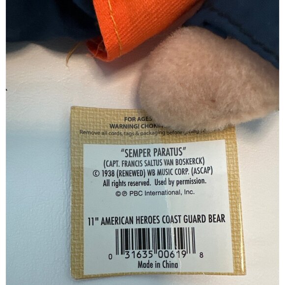 Chantilly Lane U.S. Coast Guard Musical Plush Bear 11" - Picture 7 of 8